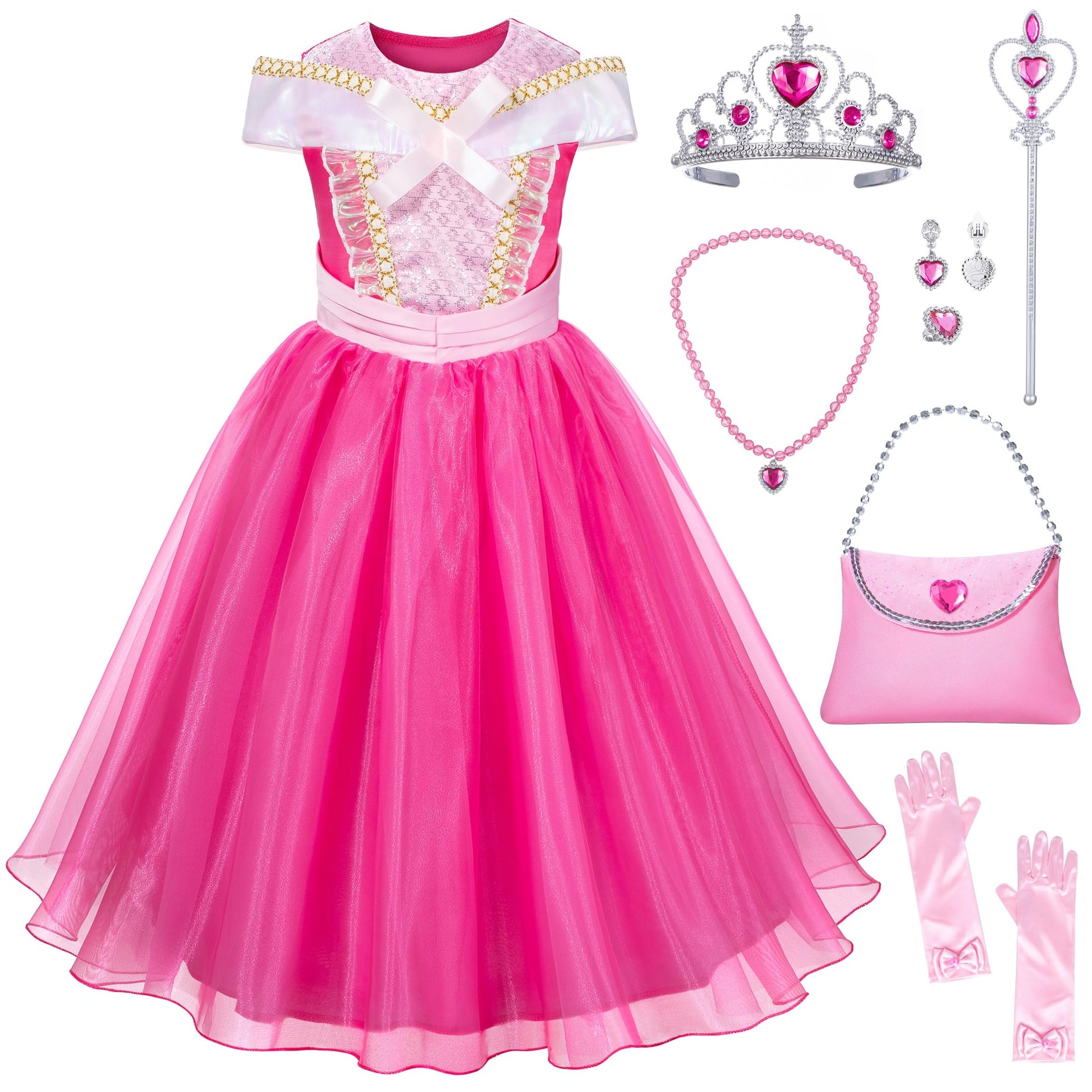 Topney Pink Princess Costume Dress For Girls - Sleeping Beauty Dress With Princess Accessories For Birthday Halloween Cosplay 8-