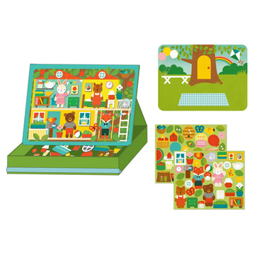 Petit Collage .xls Animal Friends Magnetic Game Board with Mix & Match, Ideal for Ages 3+, Includes Mag Play Scene Treehouse Par