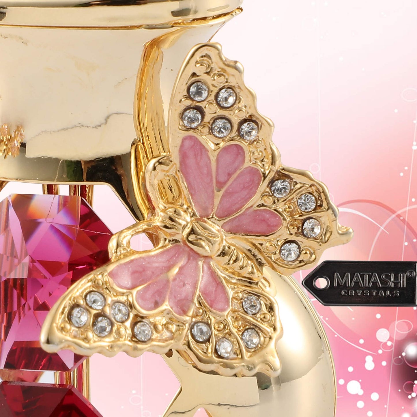 Matashi Valentine'S Day Gift For Women, Mom - Flower Bouquet Vase With Decorative Butterfly 24K Gold Plated Red Crystal Tabletop Ornament For Her, Wife, Daughter, Grandma