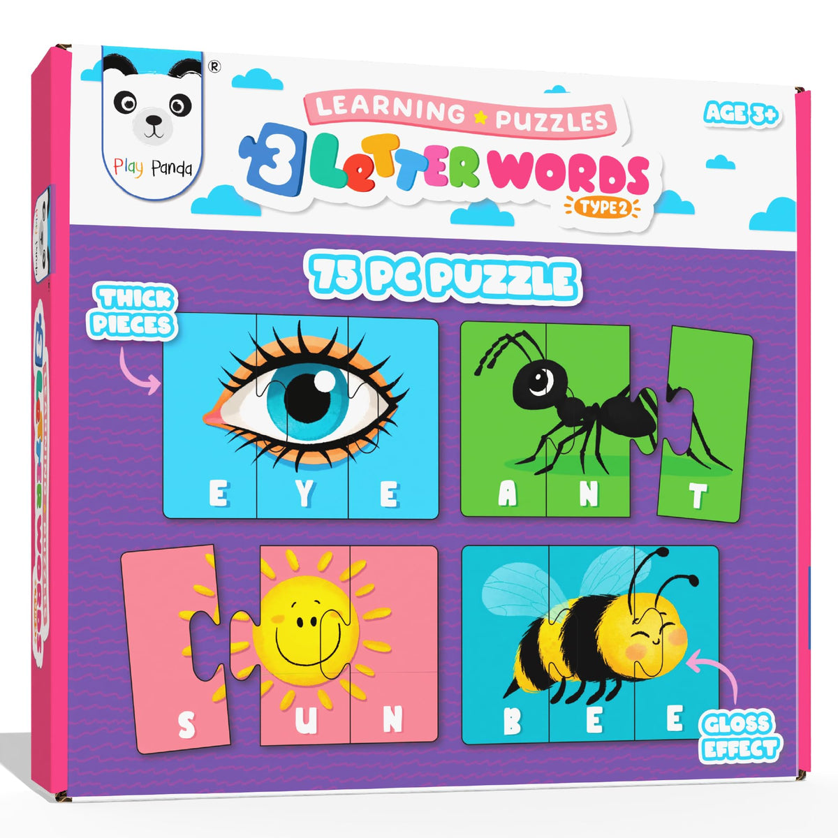 Play Panda 3 Letter Words Puzzle Set With 75 Pieces For 3+ Yrs Kids