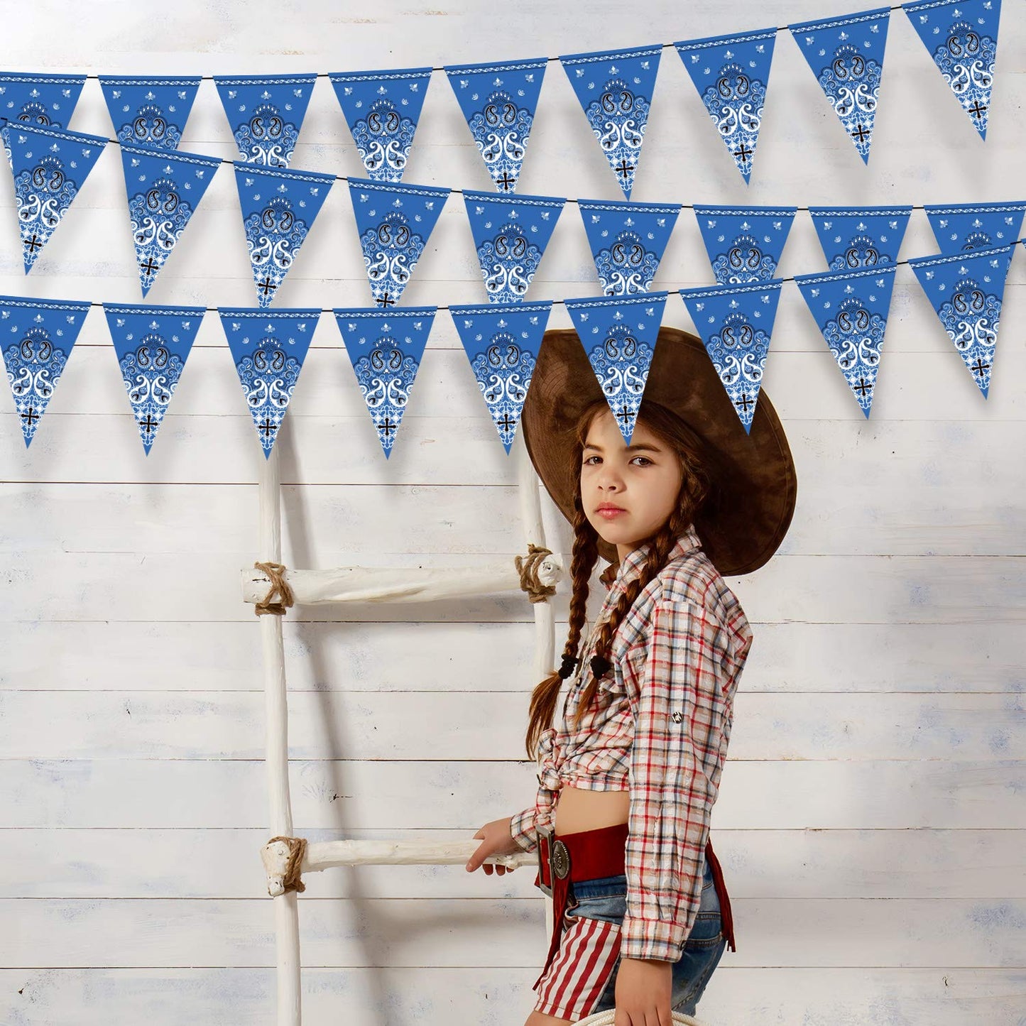 5 Pack Western Cowboy Party Decorations Bandana Pennant Banner Wild West Decor Western Cowboy Themed Yee Haw Country Party Decor