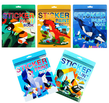 5 Pack Crafts For Kids Ages 4-8,6-8 Sticker Paint Number Books Kids Birthday Party Favors Road Plane Travel Activity Book (Dinosaurs+Ocean+Insect+Vehicle+Horse)