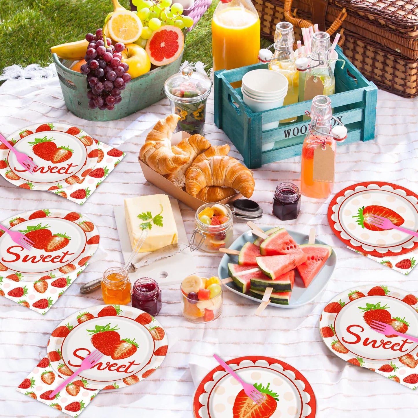 Gisgfim 96 Pcs Strawberry Party Plates And Napkins Party Supplies Strawberry Tableware Set Summer Fruit Party Decorations Favors