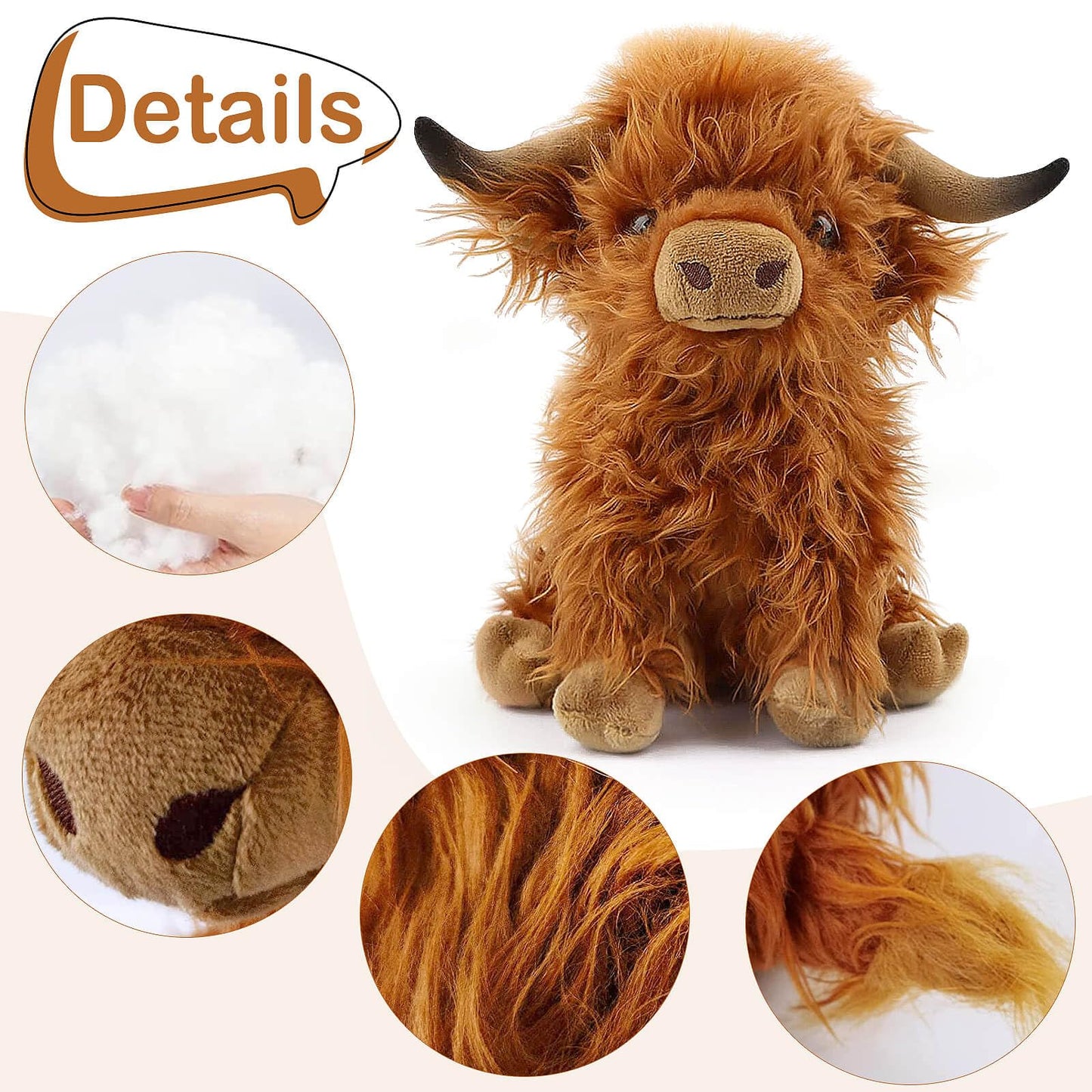 Scottish Highland Cow Plush, Cute Realistic Cow Stuffed Animals Soft Farm Plushie Toy, Highland Cow Accompany Plush Toy Birthday