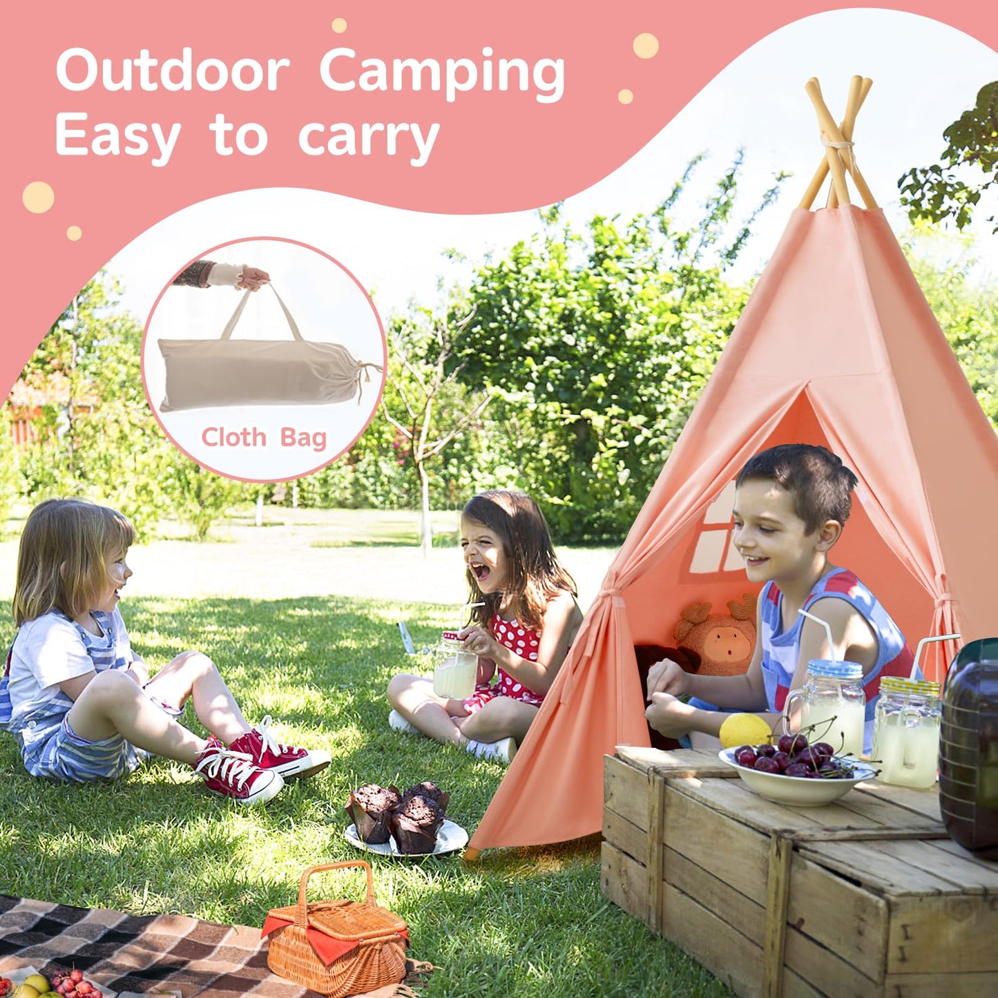 Rongfa Teepee Tent For Kids-Portable Children Play Tent Indoor Outdoor (Pink)