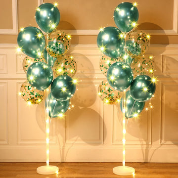 2 Sets Floor Balloon Column Stand Kit With Led Lights 40 Pcs Balloons, Balloon Holder Centerpieces Balloon Tower Stand For Baby Shower Birthday Bridal Wedding Party (Green)