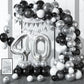 40Th Birthday Decorations Black Silver,40Th Birthday Balloon Garland Party Decorations With Number 40 Foil Balloons,Happy Birthd