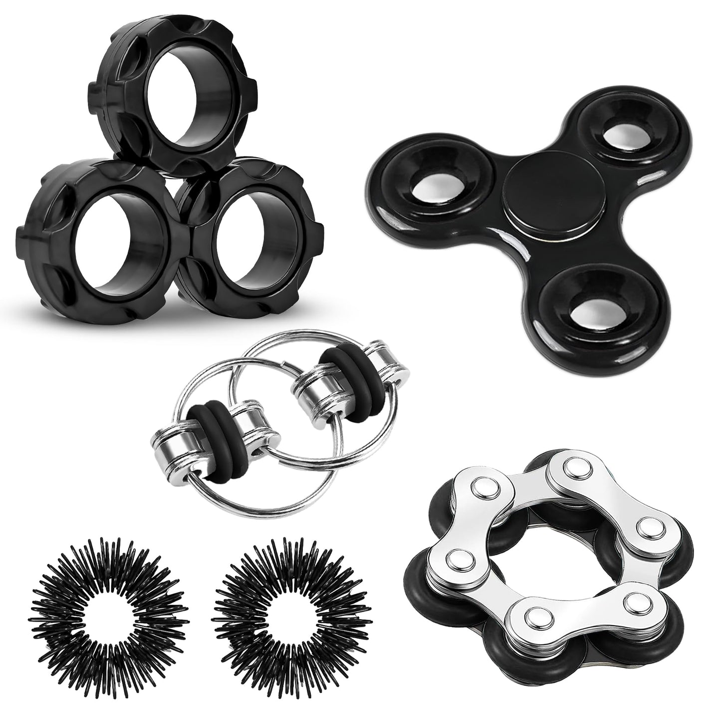 Fidget Toys Adults Pack 6Pcs, Edc Fidgeting Game For Kids Teen Cool Mini Gadget Desk Toys Figette Spinner Figits Rings Classroom Adhd Stress Anxiety Relief Silent Toy Stocking Stuffers Gift For Boys