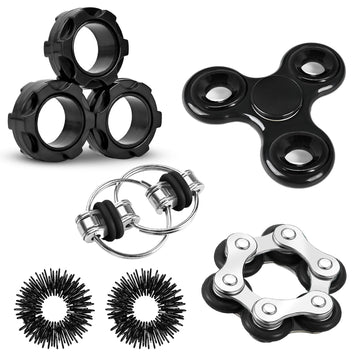 Fidget Toys Adults Pack 6Pcs, Edc Fidgeting Game For Kids Teen Cool Mini Gadget Desk Toys Figette Spinner Figits Rings Classroom Adhd Stress Anxiety Relief Silent Toy Stocking Stuffers Gift For Boys