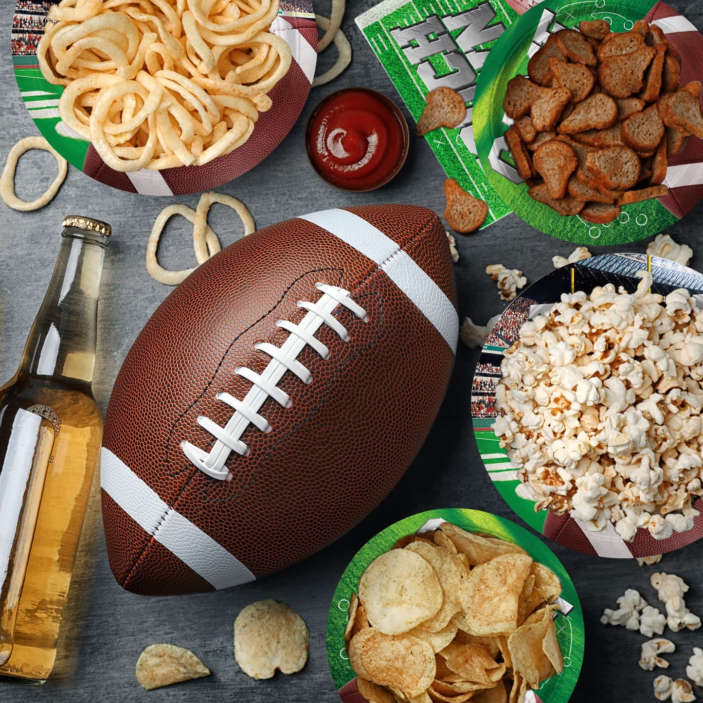 Football Party Supplies Kit Serve 25, Includes Disposable Dinner Plates, Dessert Plates, Napkins, Cups,And Football Tablecloth,