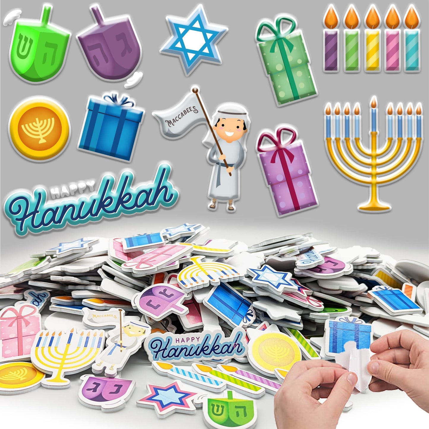 The Dreidel Company 144-Pack Hanukkah Foam Stickers Peel & Stick Chanuka Foam Shapes,Self-Adhesive Hanukkah Decorations Dreidels