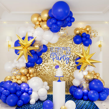 146Pcs Blue And Gold Balloons Garland Arch Kit With Gold Exploding Star Foil Balloons For Graduation Wedding Engagement Baptism
