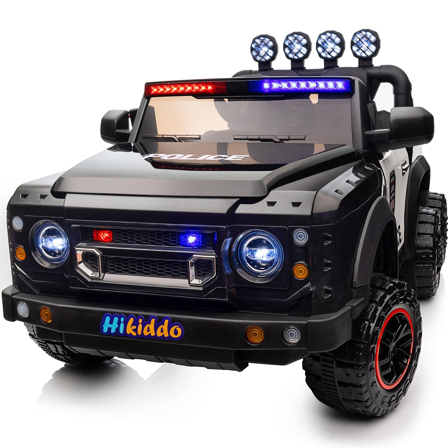 Hikiddo Electric Police Car For Kids 2 Seater, 24V 4Wd Ride On Toy For Big Kids With Remote Control, 4X200W Motors, 5Mph Max Spe