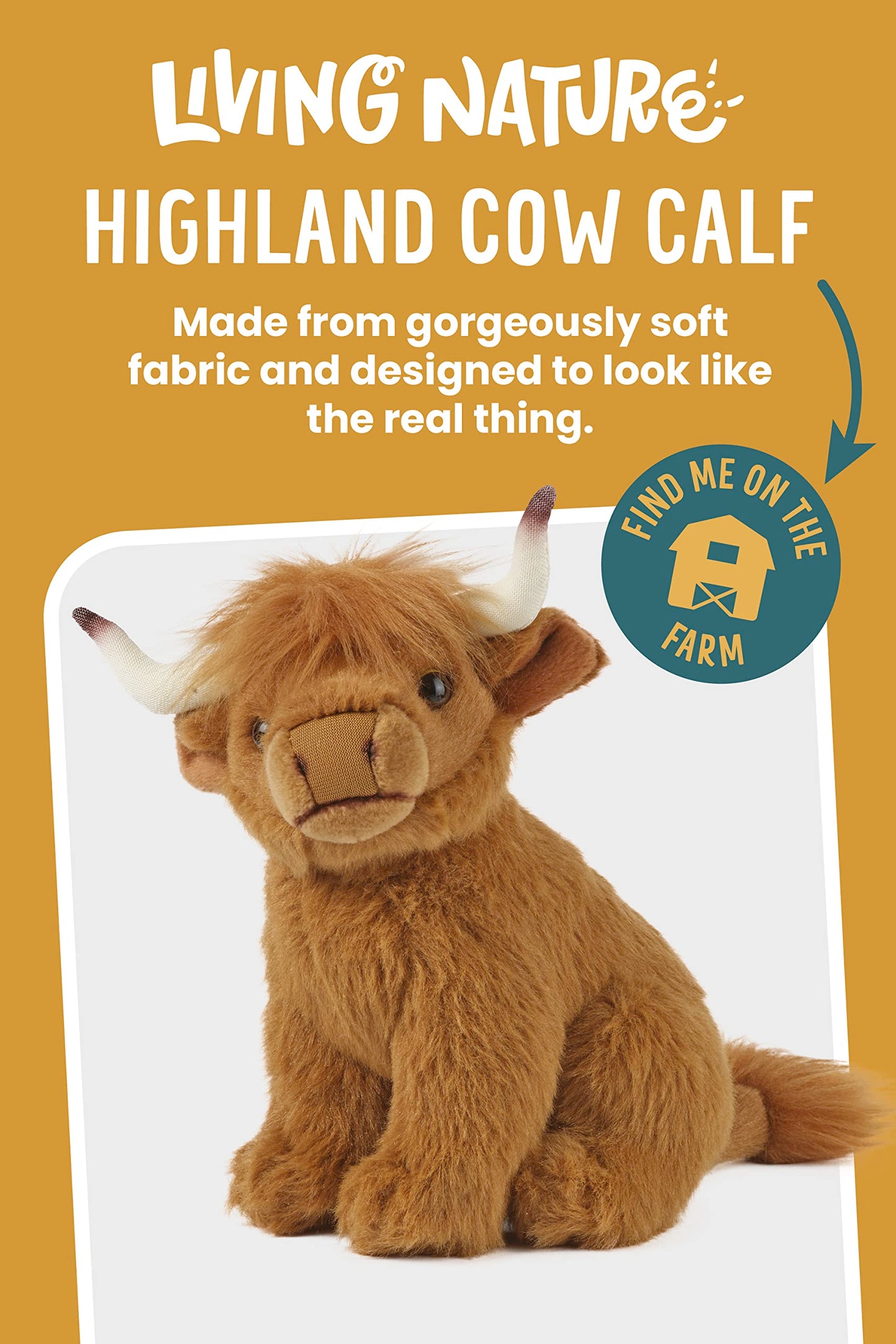 Living Nature Small Highland Cow Stuffed Animal | Fluffy Farm Animal | Soft Toy Gift For Kids | 6 Inches