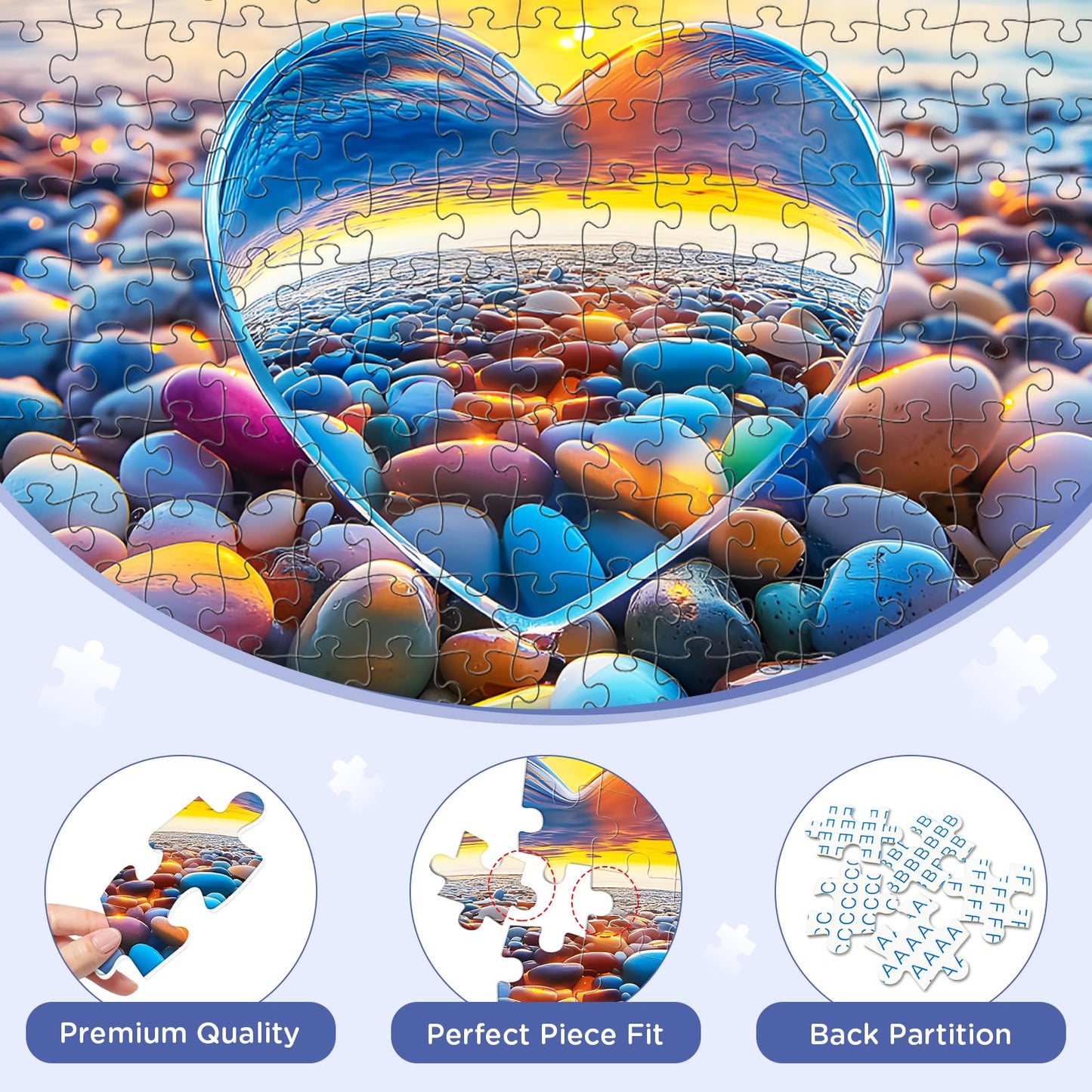 300 Piece Puzzles for mature-themed  Love Pebbles Theme Jigsaw Puzzles 300 Pieces for mature-themeds Kids Senior  Sunset Beach Jigsaw Puzzles  Challenging Family Fun Puzzle Activity Game Gift 20.5 X 15 in