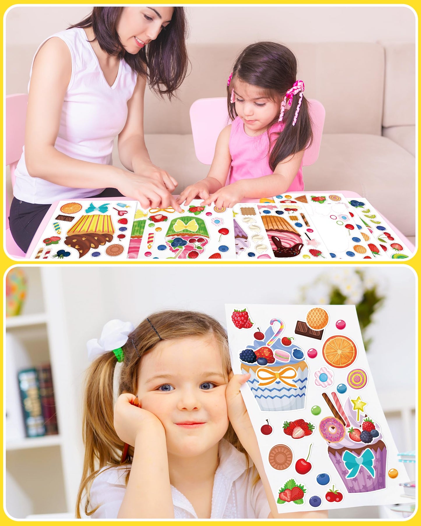 24 Pcs Make Your Own Cupcake Sticker Sheets For Kids, Cupcake Face Stickers For Kids Toddlers Crafts Activities Gifts Goodie Bag