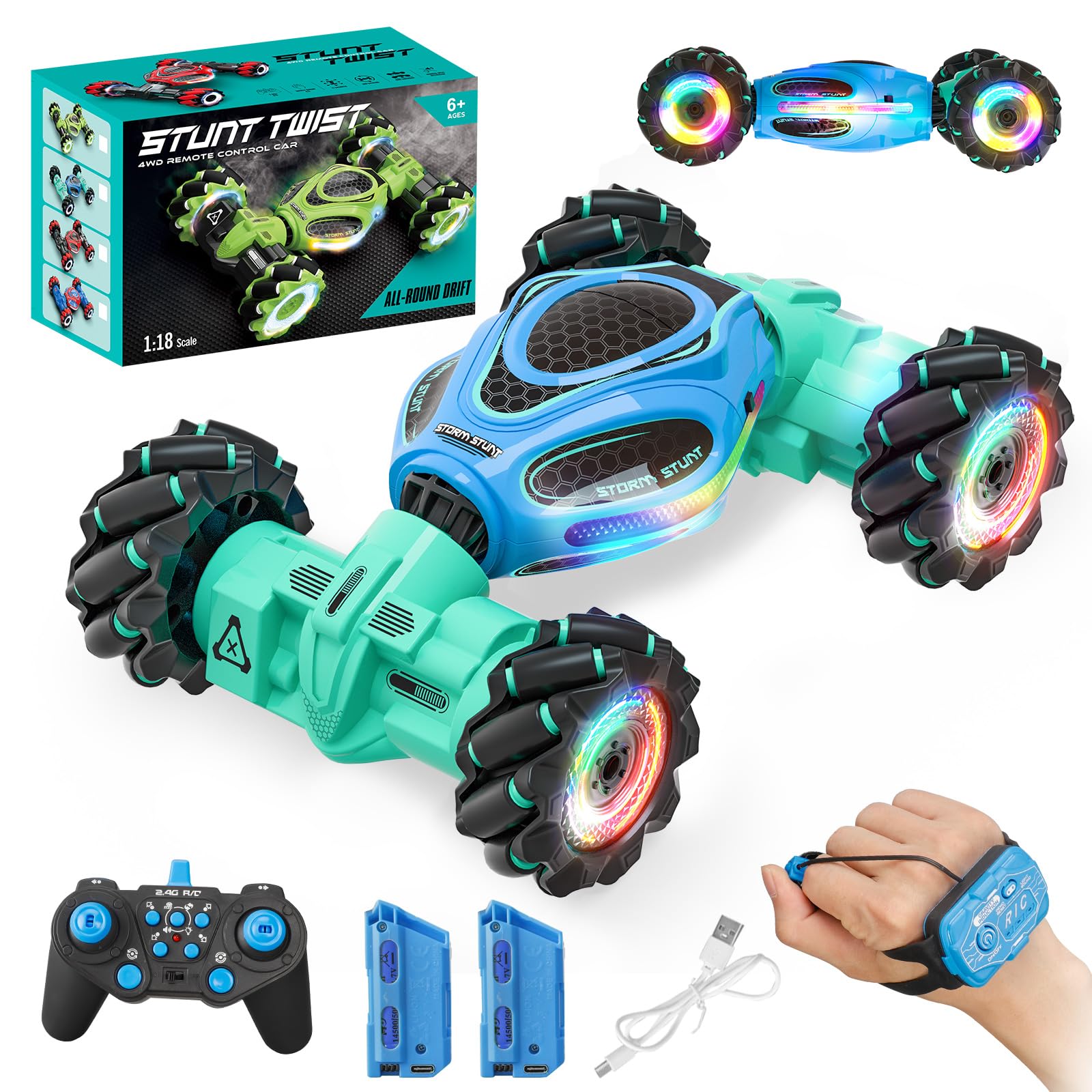 DOVQISK Remote Control Car for Boys - RC Cars for Boy Age 4-12, Gesture Sensing RC Stunt Drift Car for Kids Toys 4 5 6 7 8 9 10 