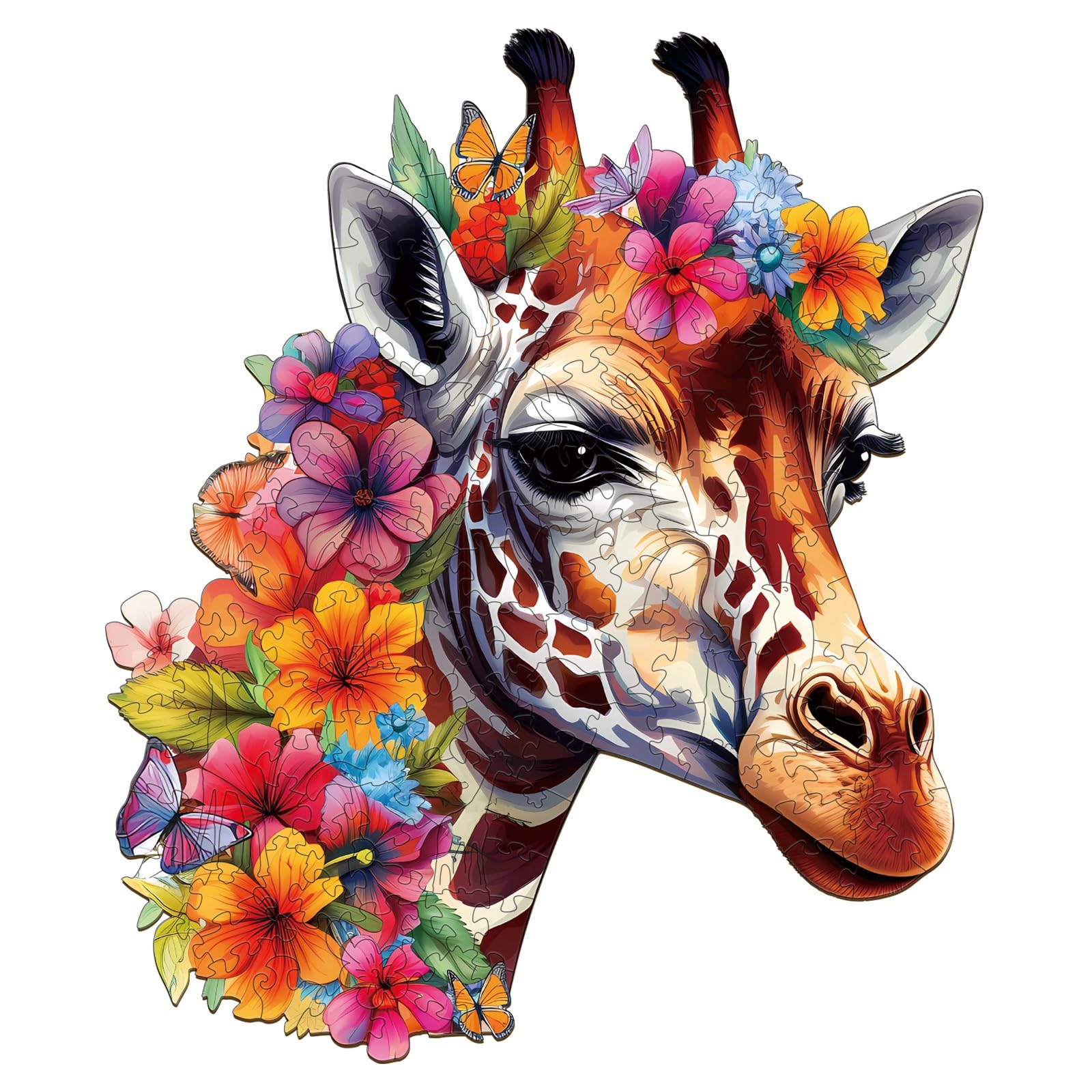 Woodemon Wooden Puzzles For Adults, Flowers And Giraffes (Xl-400Pcs-17.3*14.7In) Wooden Jigsaw Puzzles Kids, Unique Shaped Animal Wood Puzzles Adults, Xmas Christmas Puzzle Birthday Gift Family Game