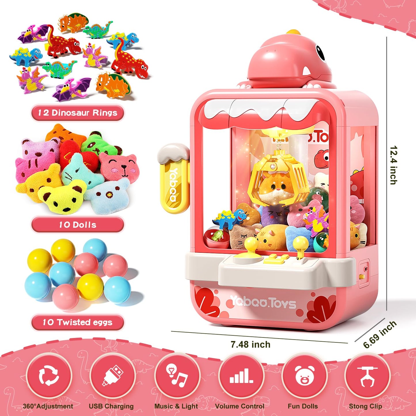 Eohemeral Dinosaur Claw Machine For Kids,Mini Vending Machine Girls With Music.Electronic Prize Dispenser Arcade Game Machine,Cl