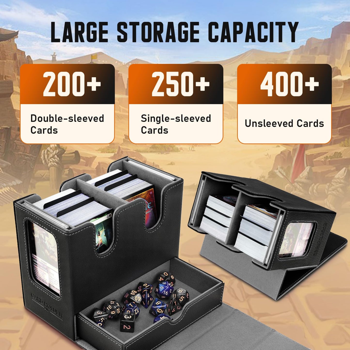 Timovo Mtg Deck Box, Mtg Commander Card Deck Box With Commander Display & Dice Tray Fits 400+ Unsleeved Cards, Leather Magnetic