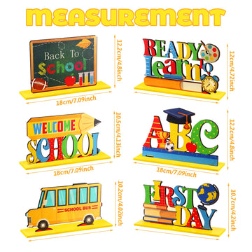 6 Pieces Back to School Party Decorations Wooden First of School Centerpieces Ready to Learn Table Toppers for School Classroom