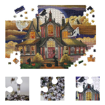 500 Piece Jigsaw Puzzle For Adults 20' X 14',Witch'S Ghost Castle Haunted Puzzles Halloween Decoration For Family Party Holiday