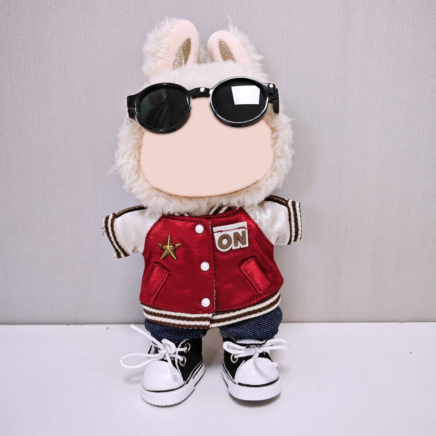 Doll Outfit Set for 17cm Dolls  4 Piece Clothes Set for Labubu  enhanced Fashion Clothes for Labubu Dolls Accessories Suit Baseball Jacket+Jeans+Canvas Shoes+Glasses