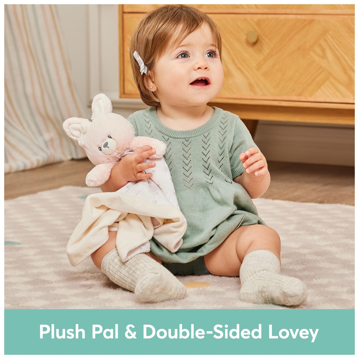 GUND Baby Bunny Lovey Plush Blanket, 10” Soft Toy, 100% Recycled Materials, Pink/Cream, Model 6068580