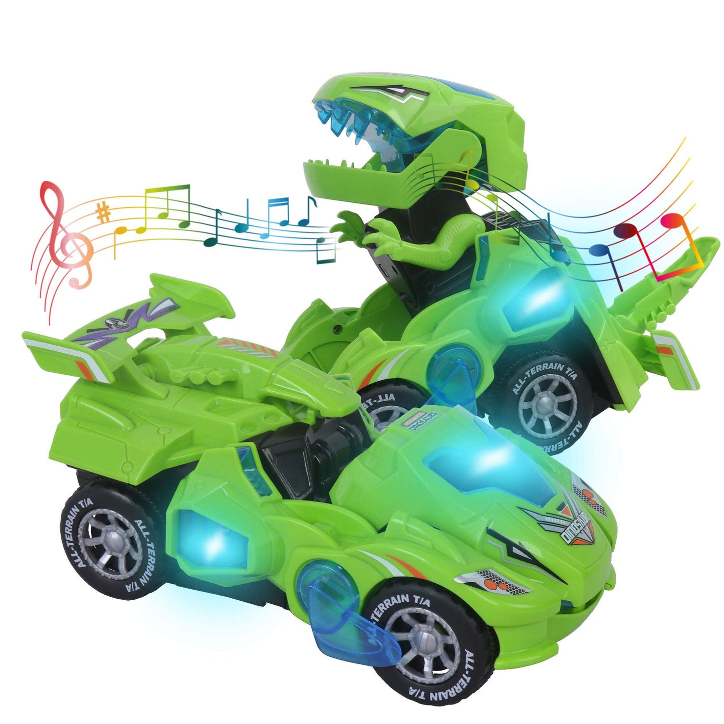 huwairen Toys for 3-6 Year Old Boys Transforming Car Toys with LED Light and Music Dinosaur Toy Birthday Gifts for 4 5 6 7 Year