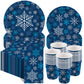 Pickmesh 250 Pcs Christmas Dinnerware Set Dark Blue Silver Snowflake Disposable Paper Plates Napkins and Cups Xmas Luncheon Dinn