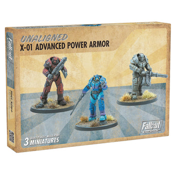 Modiphius Entertainment: Fallout: Wasteland Warfare - Unaligned: X-01 Power protective covering - 3 Figures  Unpainted Miniatures  Scenic Bases  Tabletop Miniatures