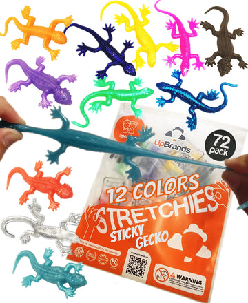 Upbrands 72 Super Stretchy Lizards Toys 3 Inches Bulk Set, 12 Colors, Kit For Birthday Party Favors For Kids, Goodie Bags, Easter Egg Basket Stuffers, Pinata Filler, Small Students Rewards