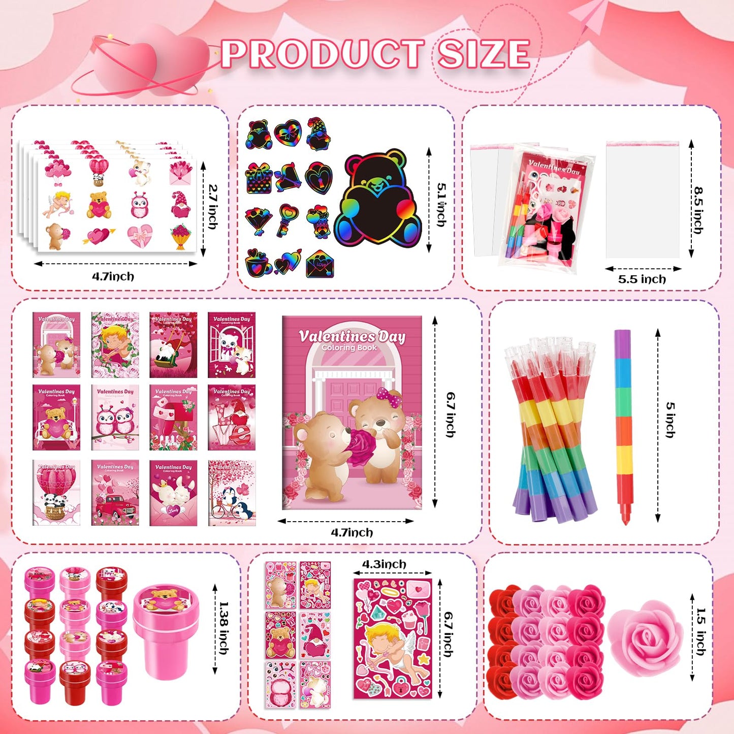 BenLouis Valentines Day Gifts Set for Kids Hearts Coloring Book School Classroom Exchange Reward Prize Crafts Bulk for Students