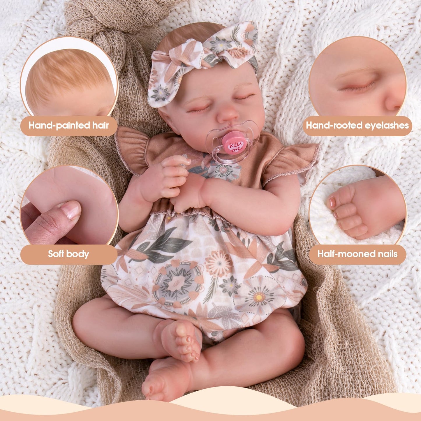 Aori Lifelike Reborn Baby Dolls - Realistic 20-Inch Newborn Real Life Baby Girl Doll with Poseable Limbs and Feeding Kit, Set fo