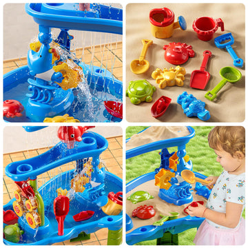 Jukudahu Kids Sand Water Table For Kids 3 4 5 6 7 8 Years Old - 3-Tier Summer Outdoor Toys, Water Waterfall Sensory Play Table W
