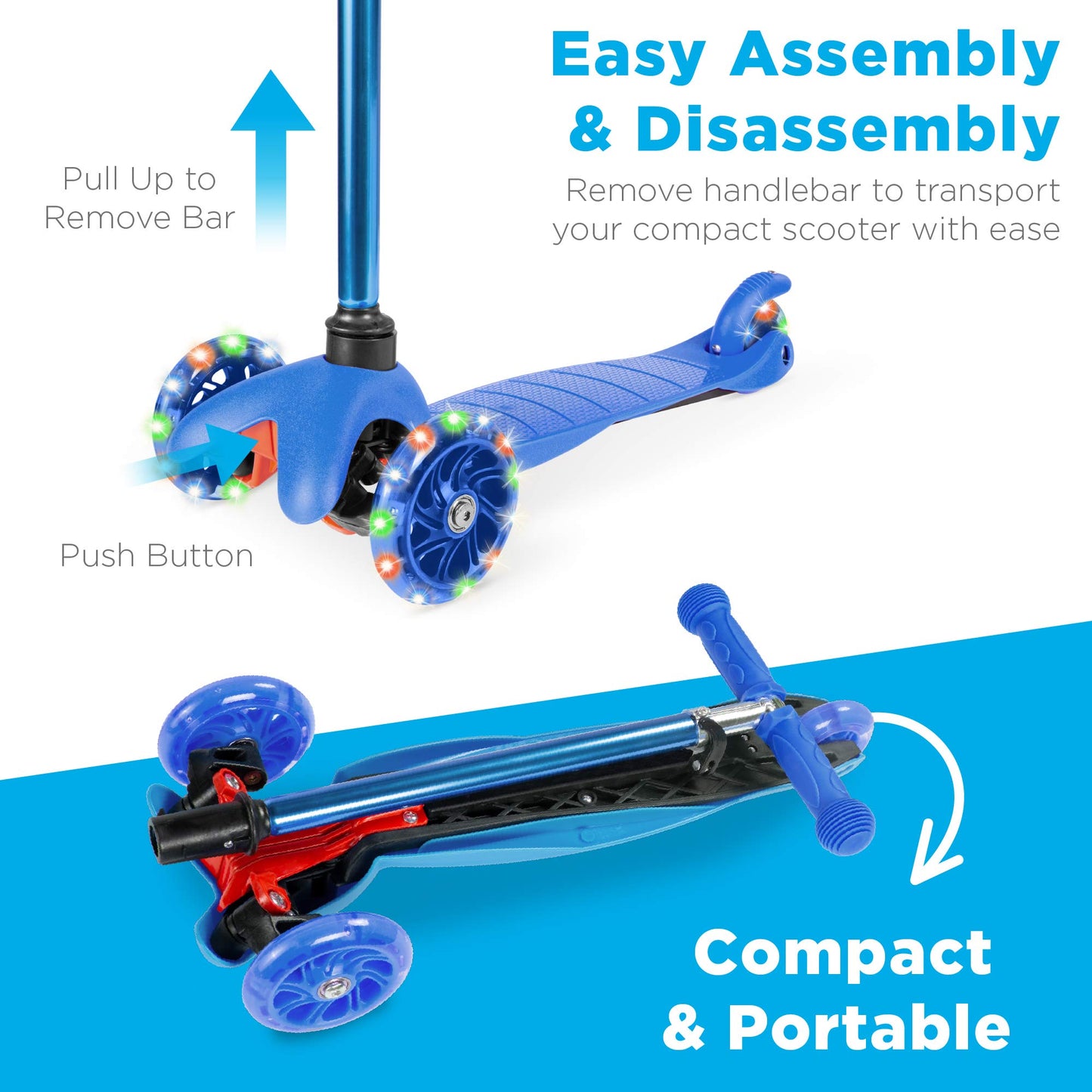 Best Choice Products Kids Mini Kick Scooter Toy W/ Light-Up Wheels, Height Adjustable T-Bar, Foot Break - Blue