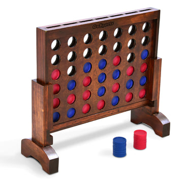 Gosports 1 Foot Width Premium 4 In A Row Game, Choose Between Classic White Or Dark Stain – With Connect Coins, Portable Case And Rules