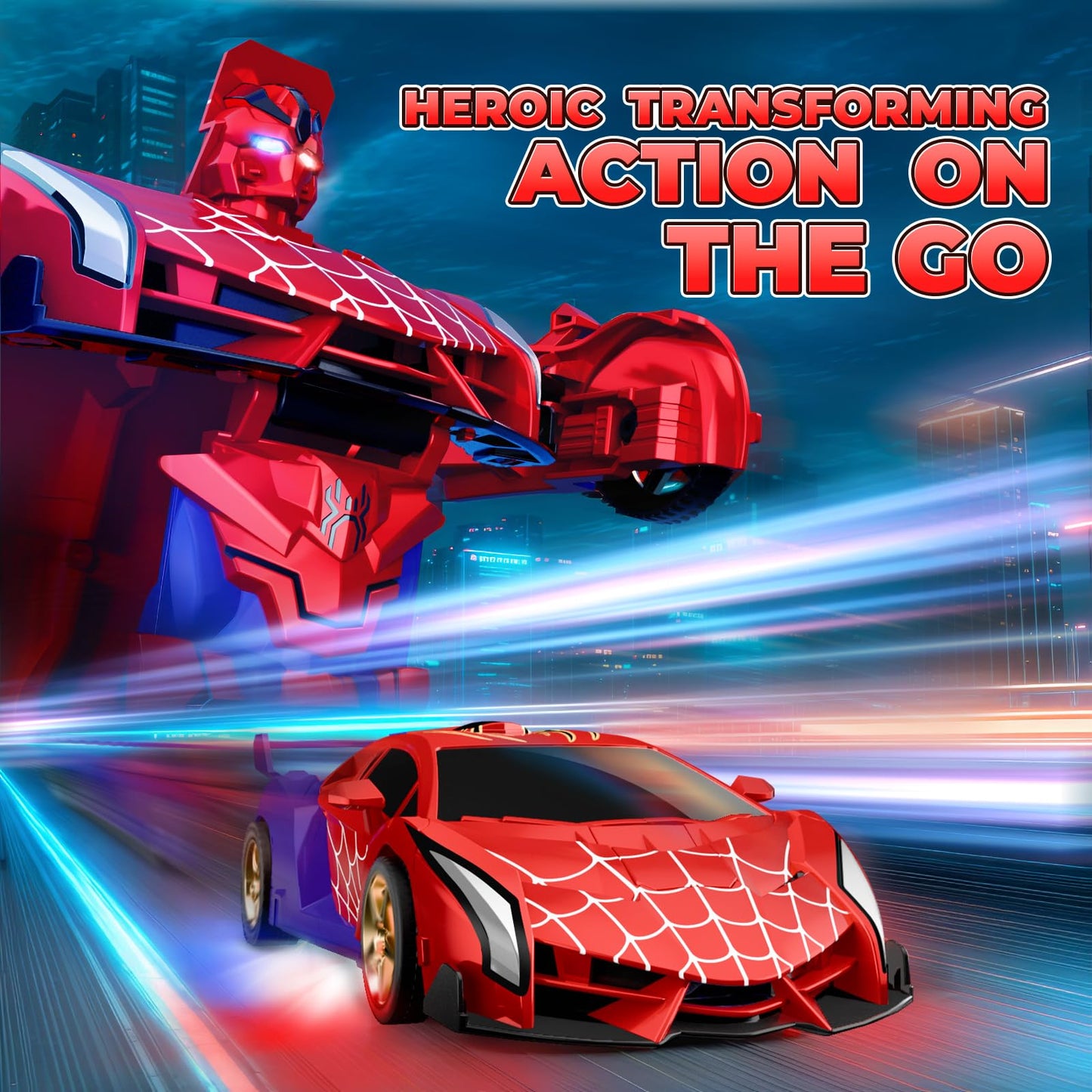 Spider Transform RC Cars Toys with Eye & Underbody Lights, 2.4GHz Remote Control Car One-Button Deformation, Fast 360Rotation Ro