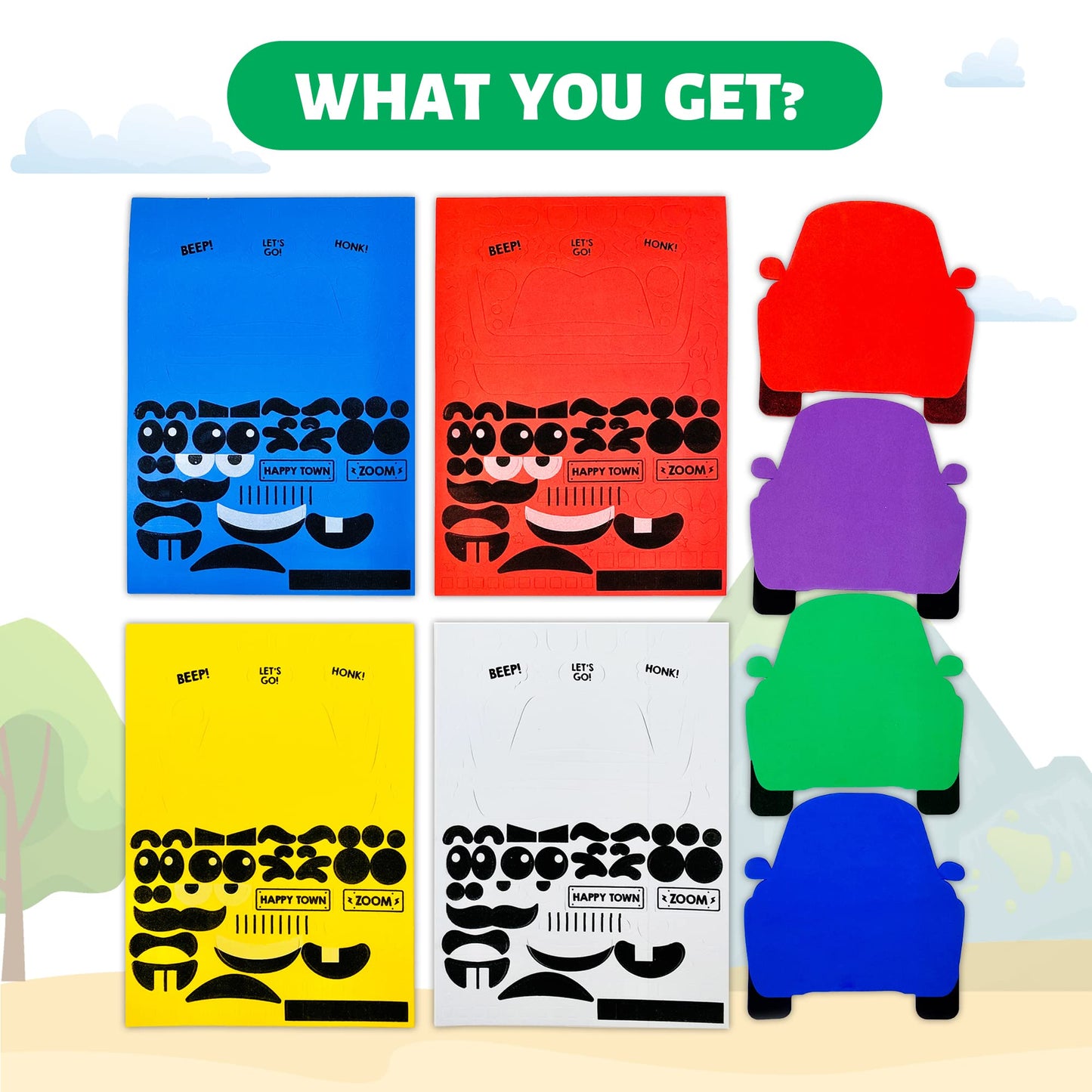 Vkpi 4 Pieces Eva Foam Art Crafts Gift Kit, Creative Make Your Own Cars, Cartoon Foam Paper Craft Projects For Kids Ages 4+ Todd