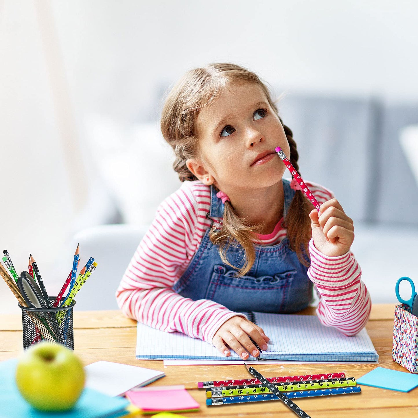 Censen 48 Pieces Operation Christmas Gifts Paw Print Pencil Eraser Sets 6 Colors Wooden Pencils for Kids Dog Themed Birthday Par