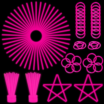Ilhsty 100 Pk 8'' Pink Glow Sticks Glow Necklaces In The Dark Party Favors Supplies Bright Glowsticks Bulk For Birthday Valentin