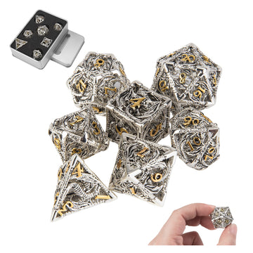 DND Dice,Hollow D&D Metal Dice,Dungeons and Dragons Dice Set with Gift Box,7 PCs Steampunk Polyhedral Dice Games Set for RPG,MTG