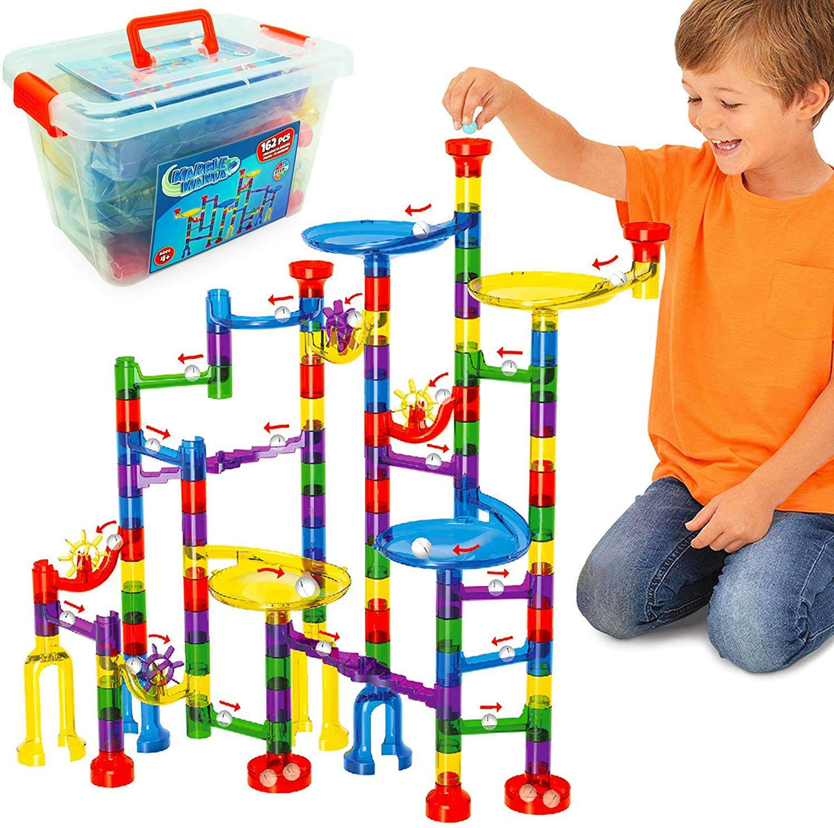 Marble Mania Marble Run  Marble Runs For Kids  162 Pieces Plus Storage Tub  Construction Toys For 48 Year Old Boys Or Girls