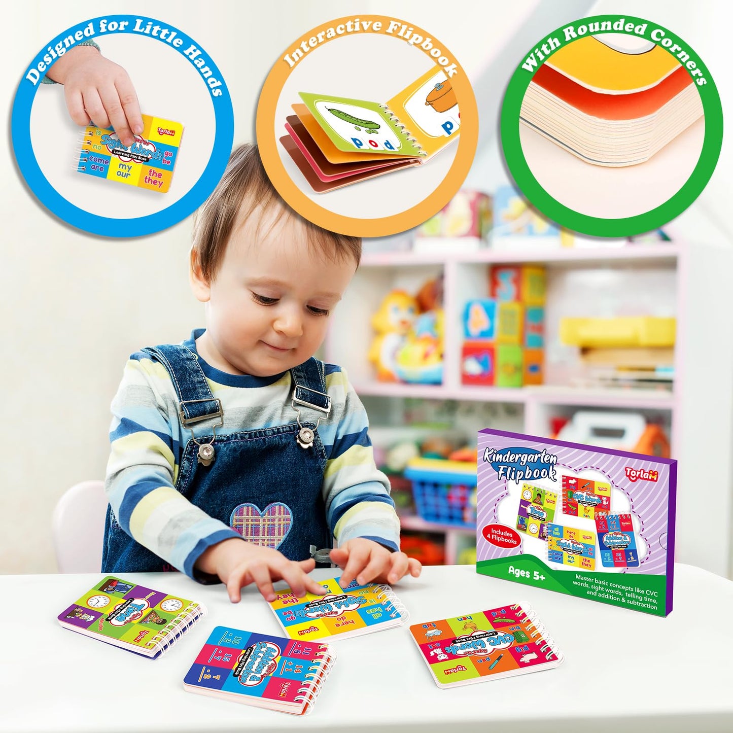 Torlam Kindergarten Learning Books, Sight Words Cvc Word Games Addition Subtraction Math Facts Telling Time Teaching Learning Clock For Kids Flipbook, Educational Kindergarten Learning Activities