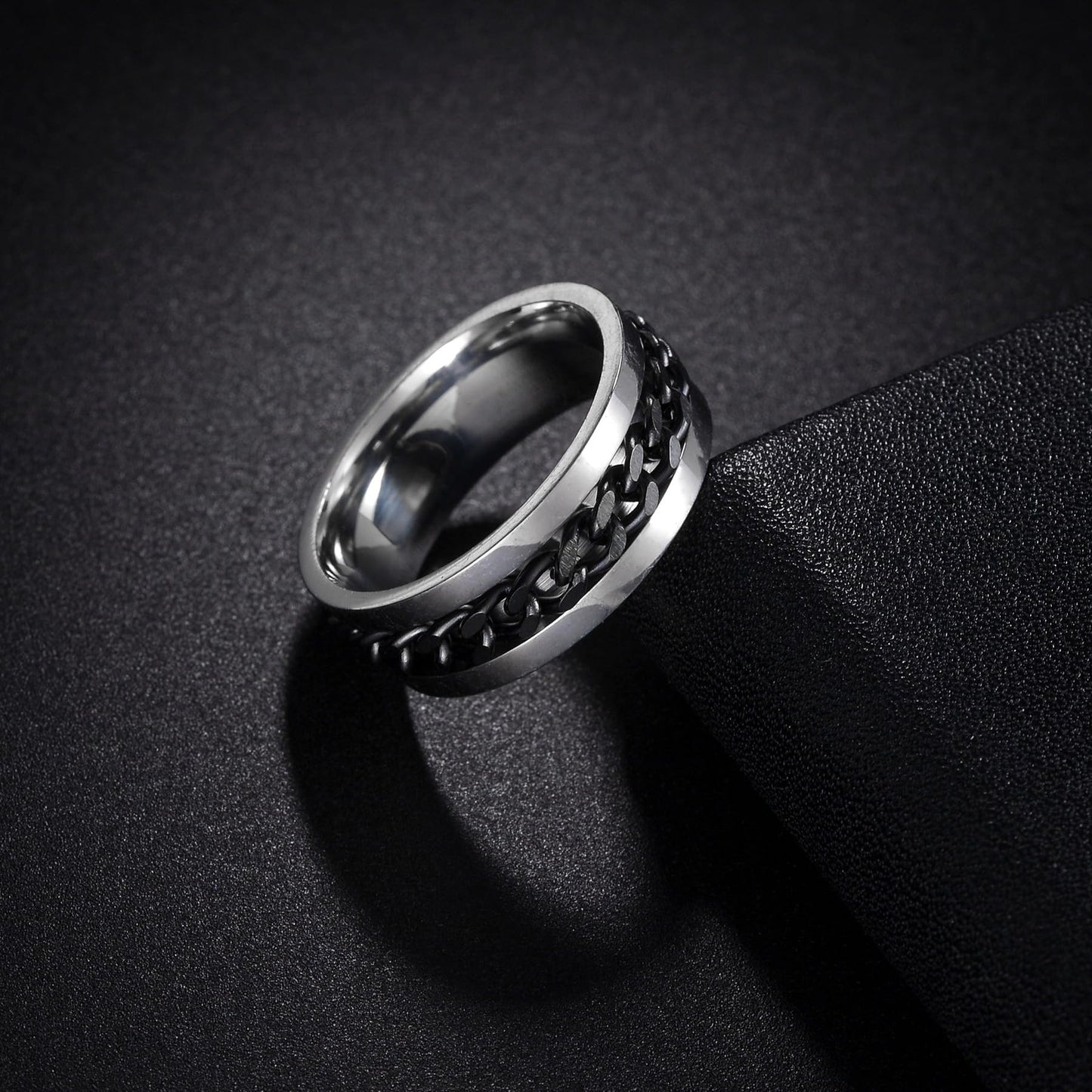 Udolfly Mens Fidget Rings Anxiety Rings For Men Womens Chain Spinner Rings For Adults Titanium Steel Ring Chain Black Size 6