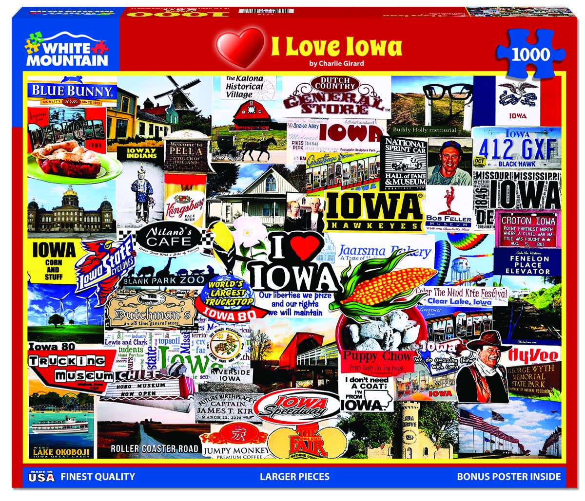White Mountain 1000 Piece Jigsaw Puzzle - I Love Iowa - Engineered Wood - Model 1778pz