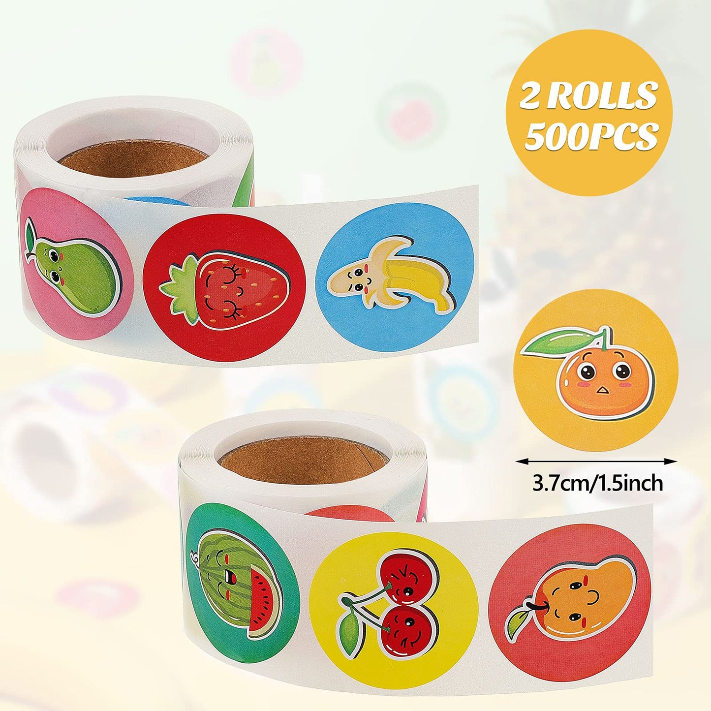 500 Pcs Fruit Roll Stickers, Happy Fruit Stickers, Colorful Fruit Smile Face Stickers Lovely Apple Orange Banana Pear Grapes Sti