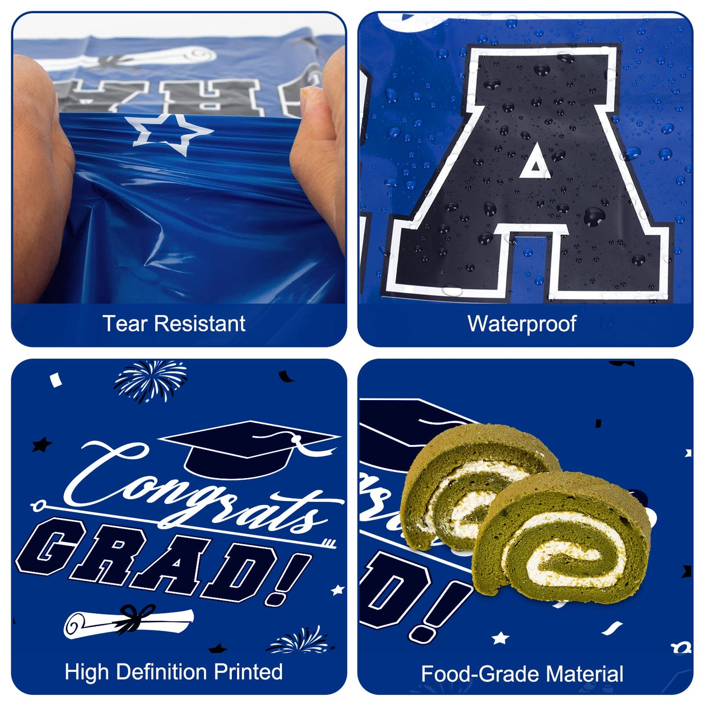 3 Pcs Graduation Tablecloth - Congrats Grad Table Cloth For Class Of 2024, Disposable Plastic Rectangle Grad Table Cover For Graduation Party Decorations 2024 And Party Supplies, 54 X 108 Inch (Blue)