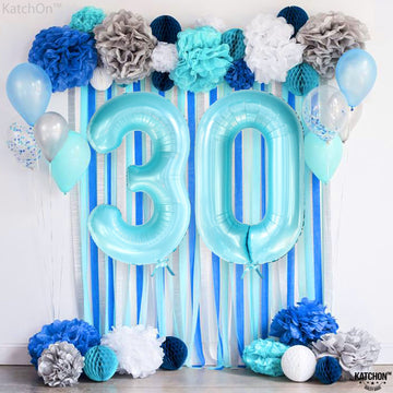 Giant Light Blue 0 Balloon Number - 40 Inch | 0 Foil Balloon | Light Blue Zero Balloon For Ocean Theme Birthday Party Supplies | 0 Mylar Light Blue Number Balloon | Zero Mylar Birthday Decorations