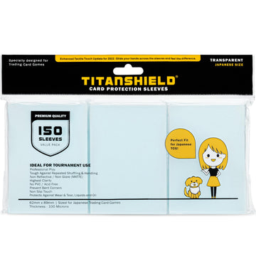 Titanshield (150 Sleeve/Clear) Small Japanese Sized Trading Card Sleeves Deck Protector For Yu-Gi-Oh, Cardfight!! Vanguard & Photocards